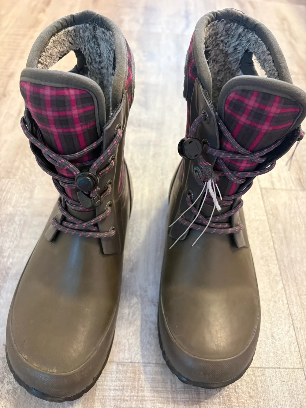 Bogs Gray Pink Amanda Plaid Boots 1
